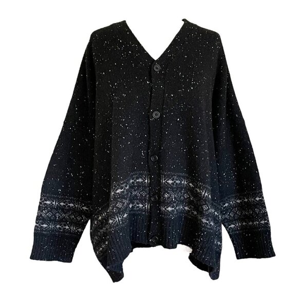 Eskandar Womens Black Tweed Fair Isle Cardigan Sweater Wool Cashmere O/S One Sz - Picture 1 of 9